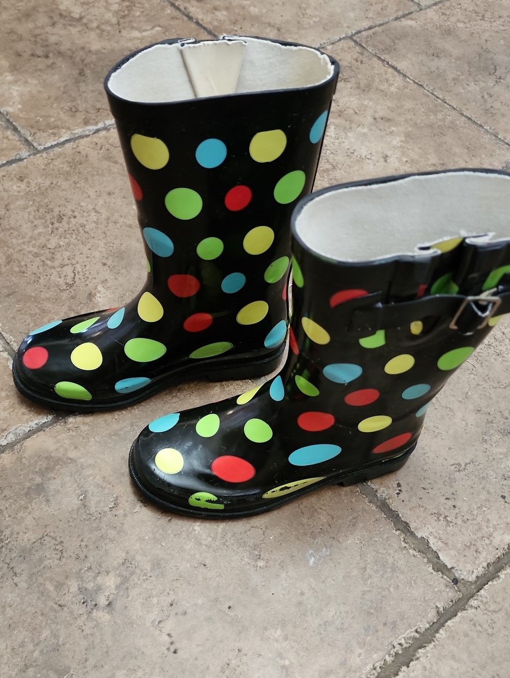 Western Chief Kids Rainbow Wave Polka Dot Rain Boots Black Size 1 Youth